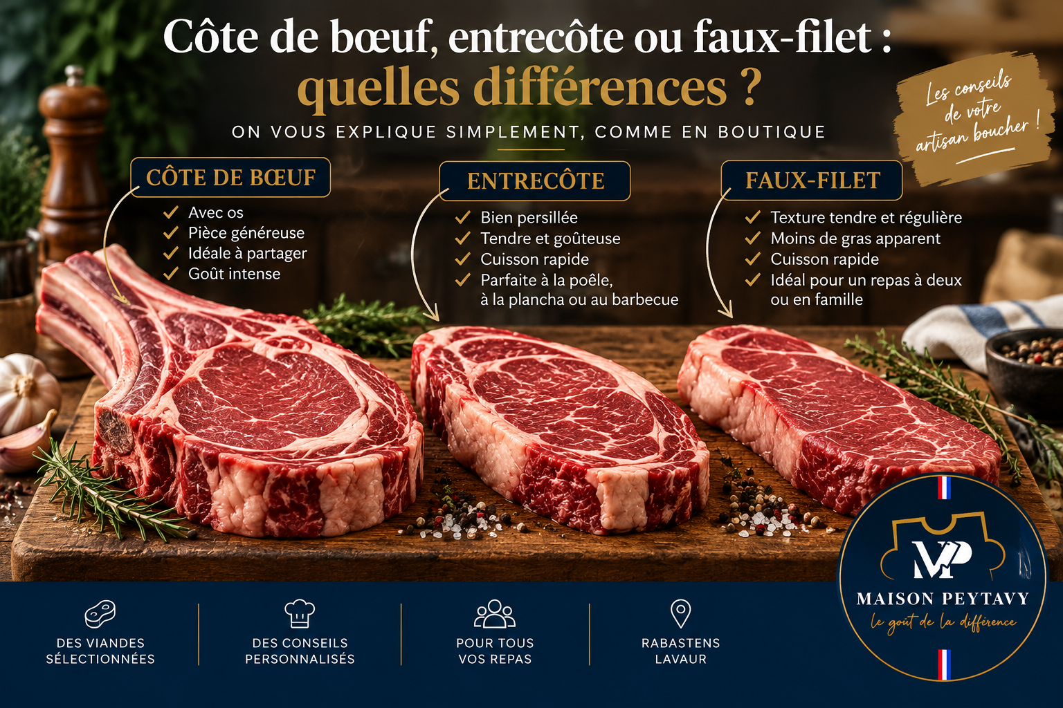 Côte de bœuf, entrecôte ou faux-filet : quelles différences et que choisir ?